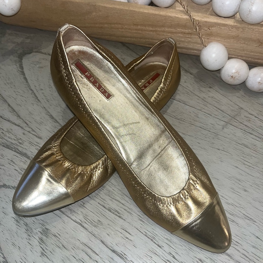 Prada Metallic Gold Women's Flats